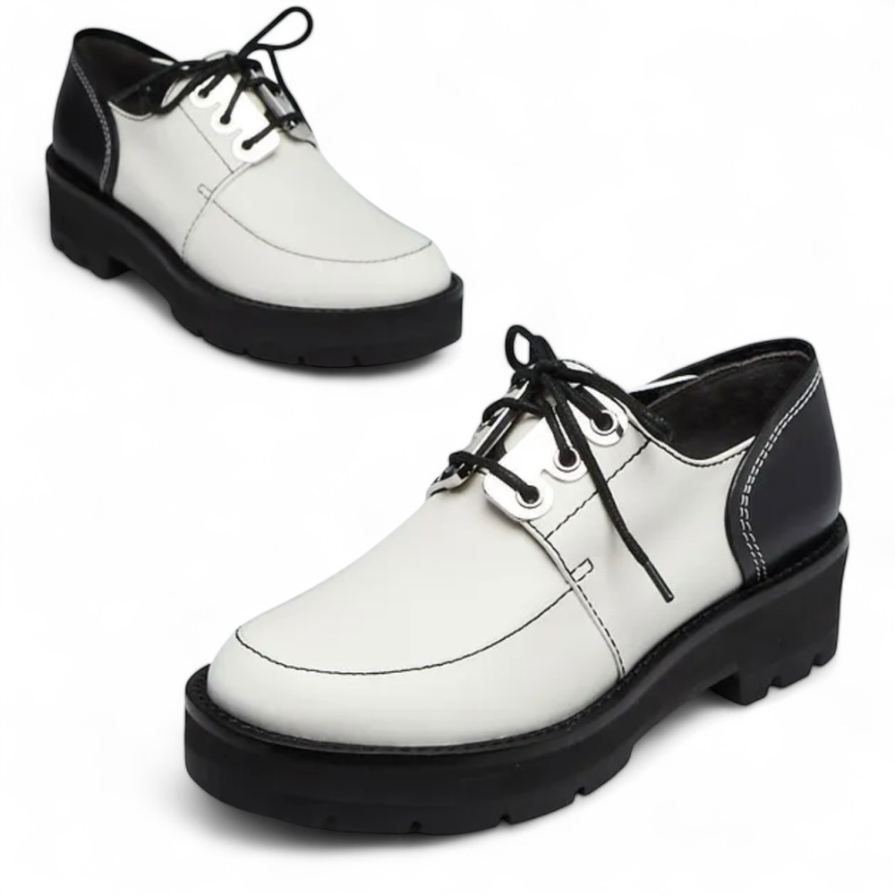 $595 3.1 Phillip Lim White/Black Leather Brogue Creeper Flats Sz 41